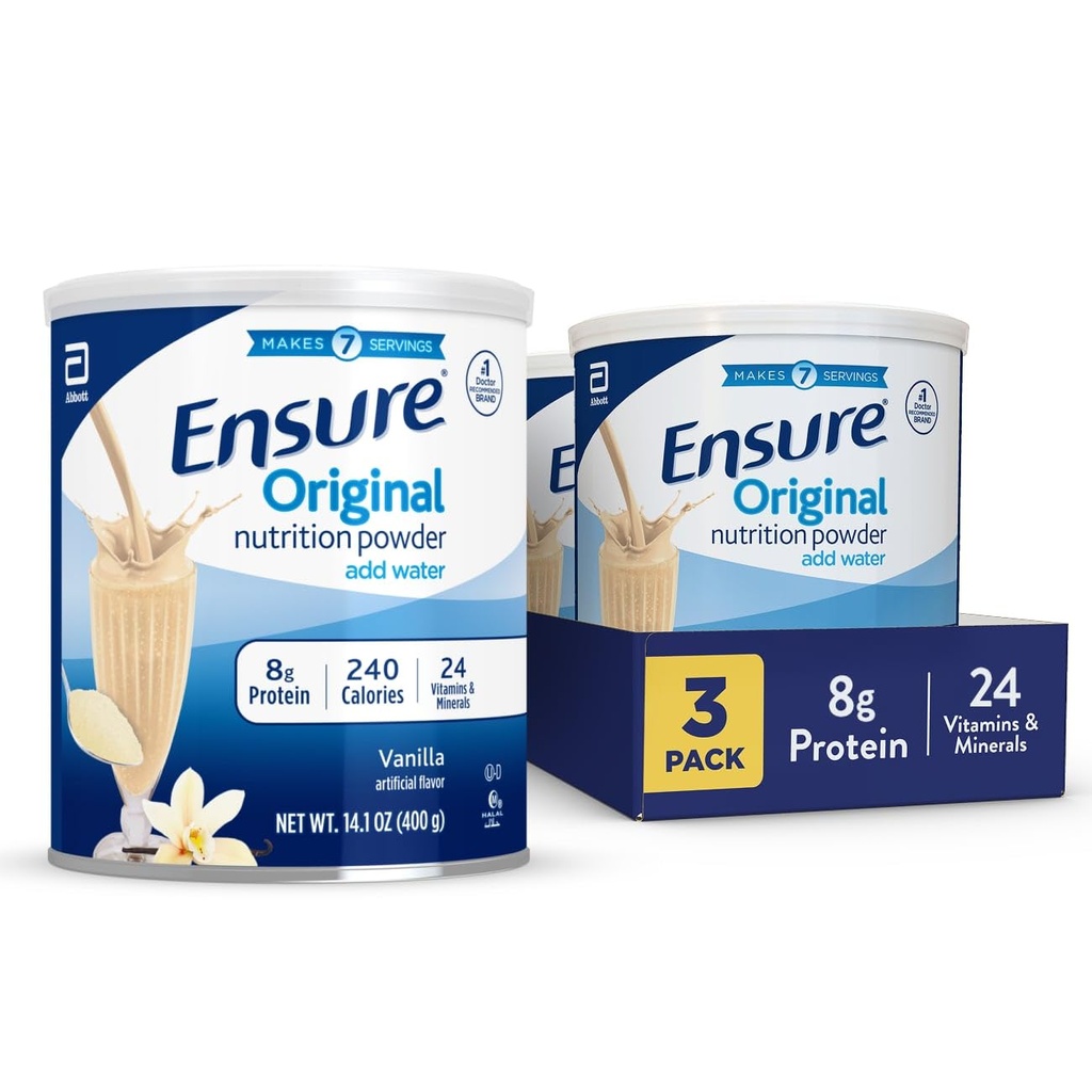 Ensure Original Vanilla Nutrition Powder | Vanilla Protein Powder | Small Meal Replacement Shake Mix | 8g Protein, 24 Vitamins & Minerals | Immune Health | 14.1 oz - 3 pack