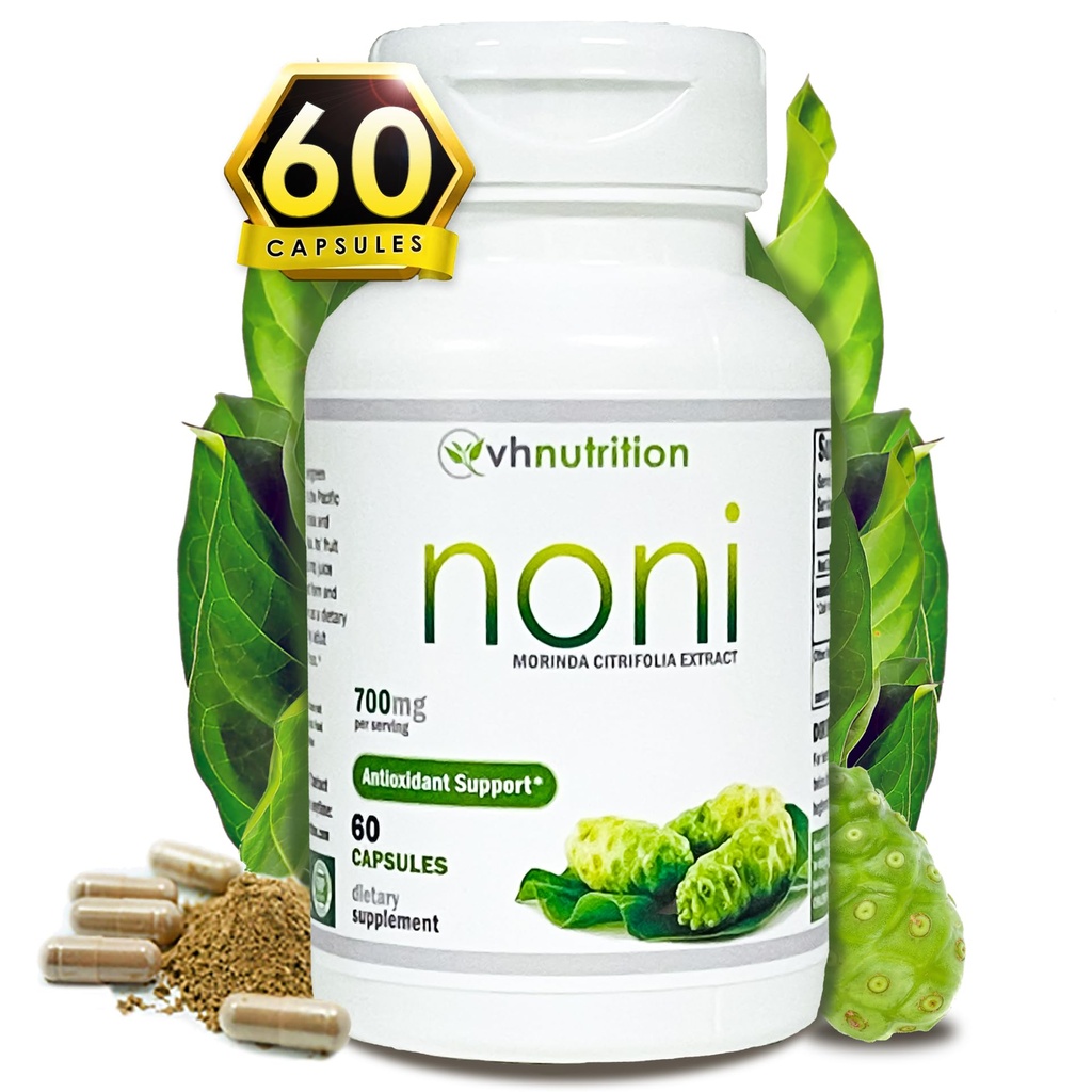 VH Nutrition NONI Kapseln | 700mg Morinda citrifolia Extrakt Pillen | Natürliche Antioxidante Ergänzung zu Wohlbefinden, Energie und Vitalität | 60 Kapseln