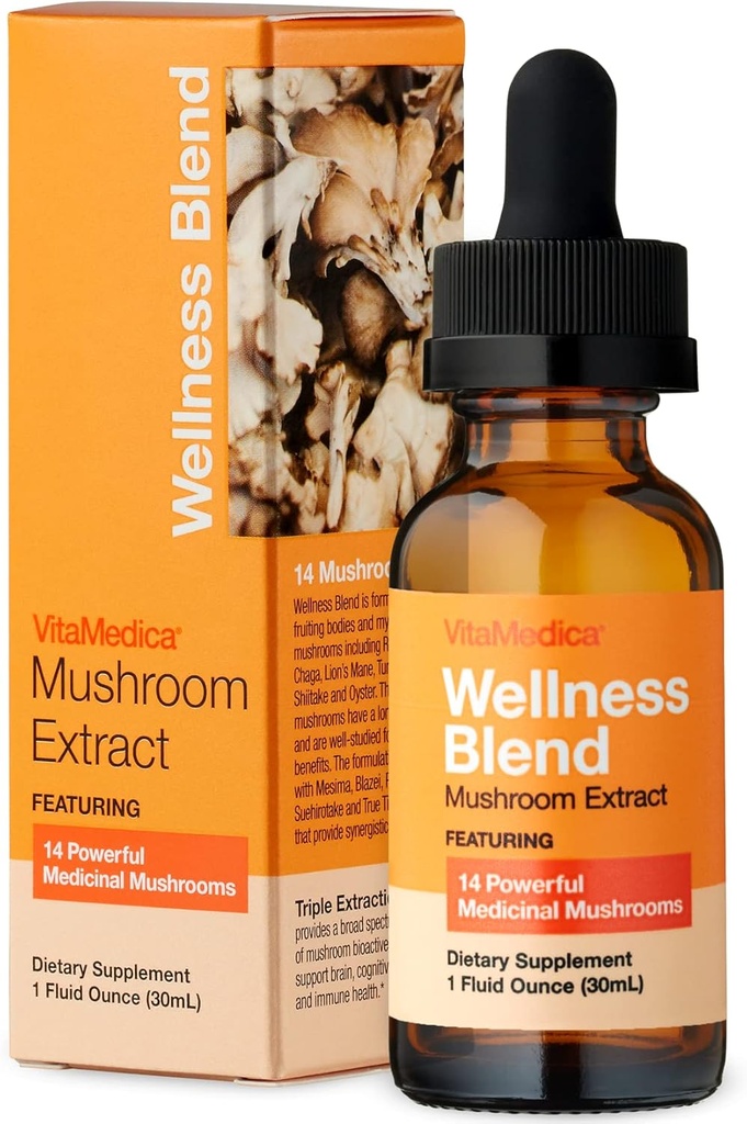 VitaMedica | Wellness Blend Pilzextrakt | Natürliche Gesundheit Booster | Organic | Reishi | Cordyceps | Lion’s Mane | Turkey Tail | Chaga | Agarikon | Pilz-Ergänzungen | Made in USA | 30 Servietten