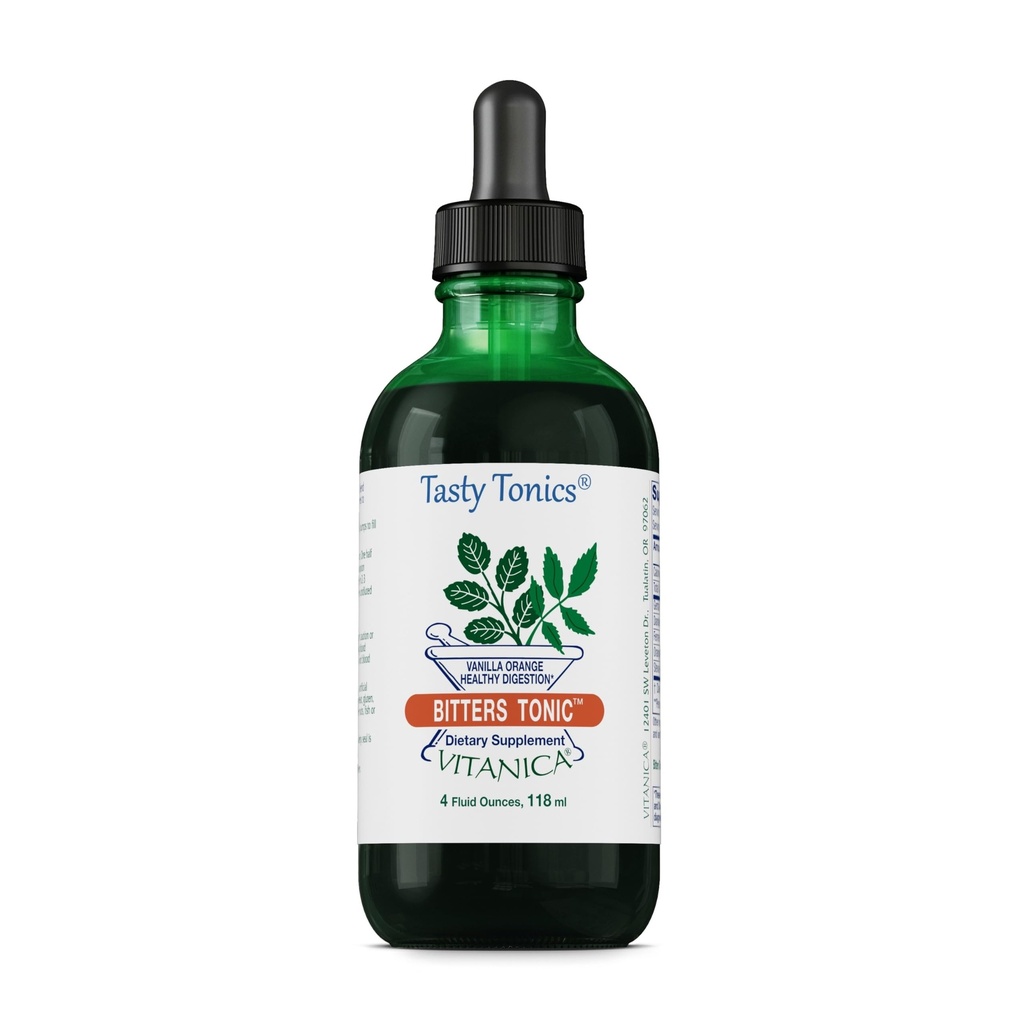 Vitanica Bitters Tonic, Flüssige Verdauungsergänzung, Verdauungsunterstützung, Alkoholfrei, Vanille Orange, Vegan, 4 Unze