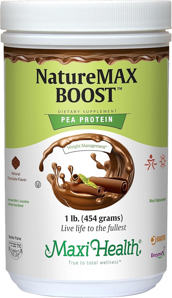 NatureMax BoostTM Pea Protein Powder - Energy Supplement Meal Ersatz - 20g Protein Pro Servieren - Natürliche Schokolade Geschmack - Kosher Vitamin - 1lb.