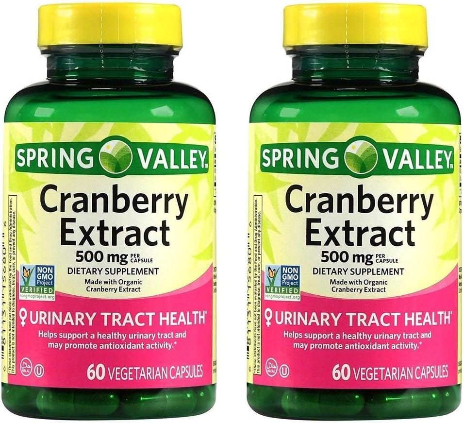 Spring Valley Cranberry Extrakt für Urinary Tract Gesundheit, Nahrungsergänzung, Antioxidante Gesundheit, 60 Count, 500 mg pro Kapsel (Pack von 2)