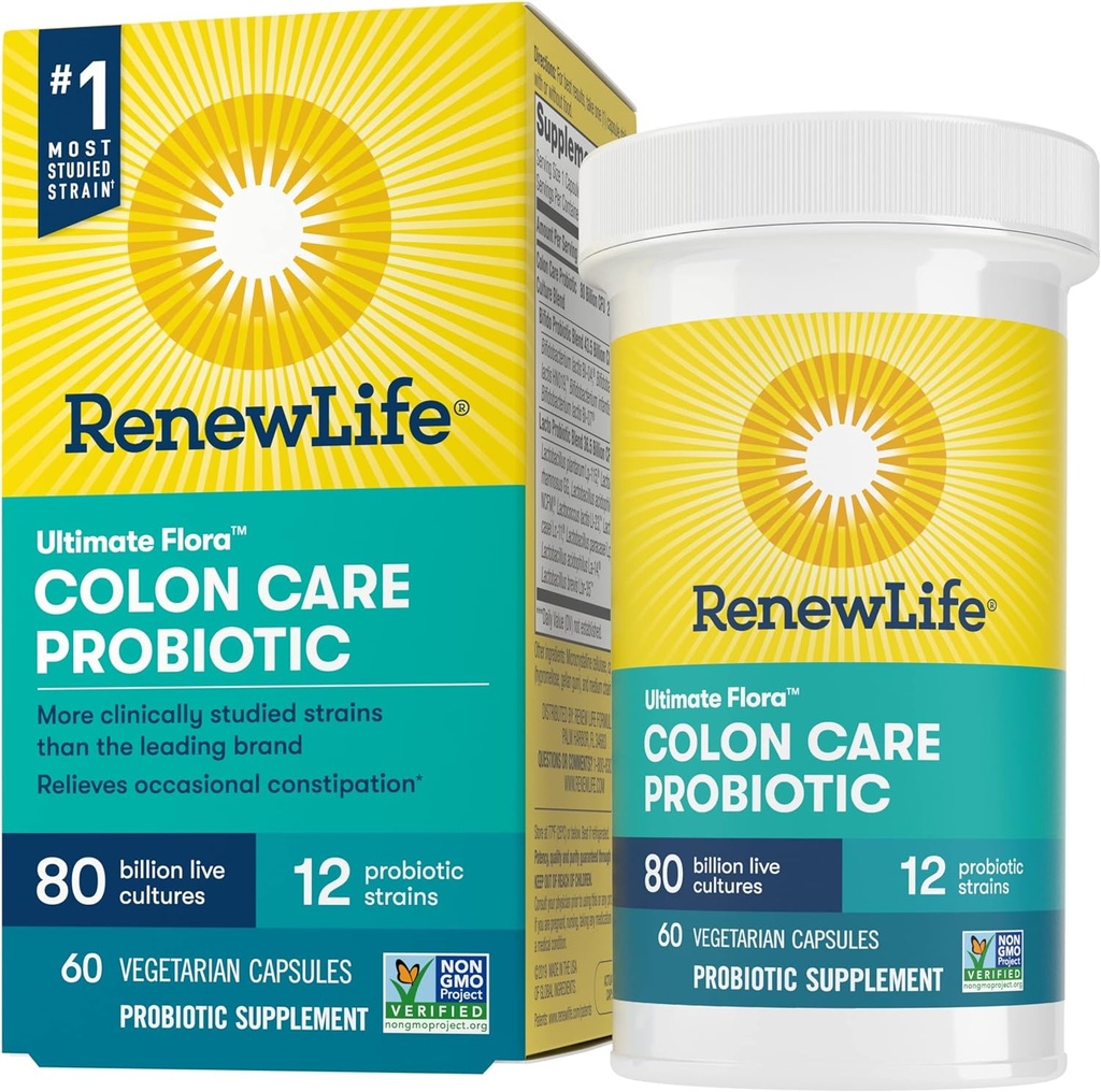 Renew Life Adult Colon Care Probiotic Supplement, Gluten, Dairy & Soy Free, 80 Billion CFU Pro Capsule, 60 Kapseln (Package May Vary)