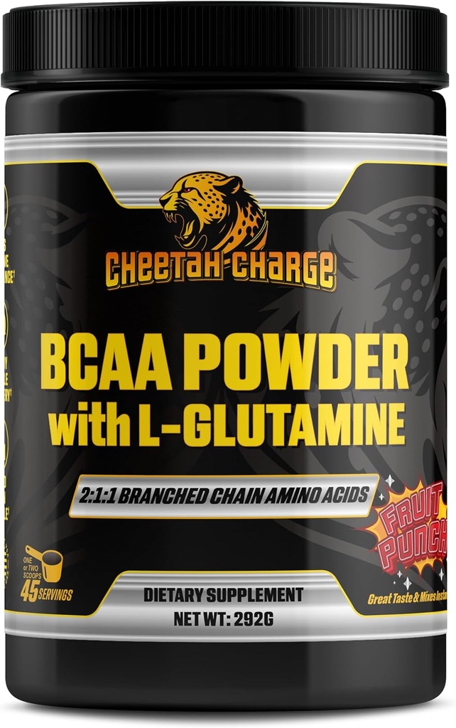 BCAA Pulver mit L-Glutamin | 2:1:1 Verzweigte Kette Aminosäuren | Post Workout Recovery Powder - 45 Servierungen (Fruit Punch)