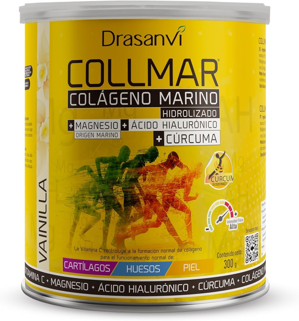 Drasanvi COLLMAR hydrolysiertes Kollagen mit Magnesium und Turmeric 300g Pulver Vanille Flavor - für Muskelwachstum und eine Glutenfrei