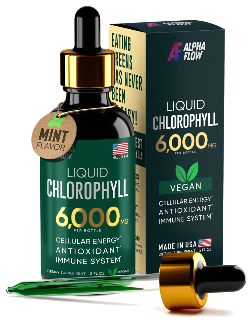 Chlorophyll-Flüssigtropfen 6000 mg - Premium-Flüssig-Chlorophyll-Ergänzung - All-in-One-Antioxidans für Immun-Boost, Energie-Erhöhung, Verdauungsunterstützung & Fast Detox - Non-GMO, Vegan