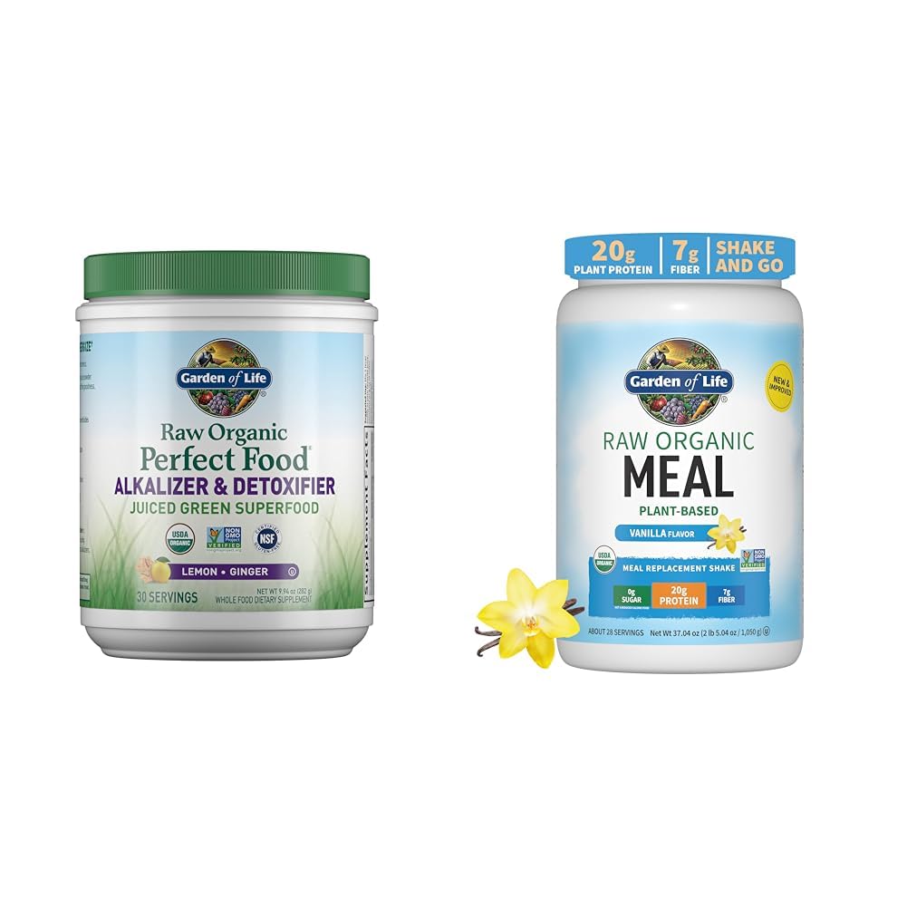 Garten des Lebens Raw Organic Perfect Food Alkalizer & Detoxifier Juiced Greens Superfood Powder & Vegan Protein Powder - Raw Organic Meal Replacement Shakes - Vanilla - Pea Protein
