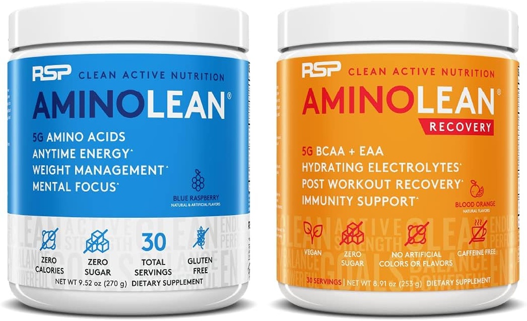 RSP NUTRITION AminoLean Pre Workout Energy (Blood Orange 30 Servings) mit AminoLean Recovery Post Workout Boost (Blood Orange 30 Servings)
