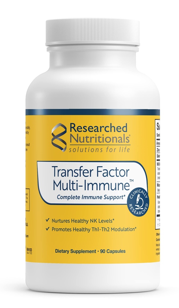 Transfer Factor Multi-Immune Support Supplement - Klinisch Geforschte Immununterstützung Formel mit Kolostrum, Pilze, Grüner Tee und IP-6 - Fördert Gesunde NK Cell & T-Cell-Funktion, 90 Kapseln