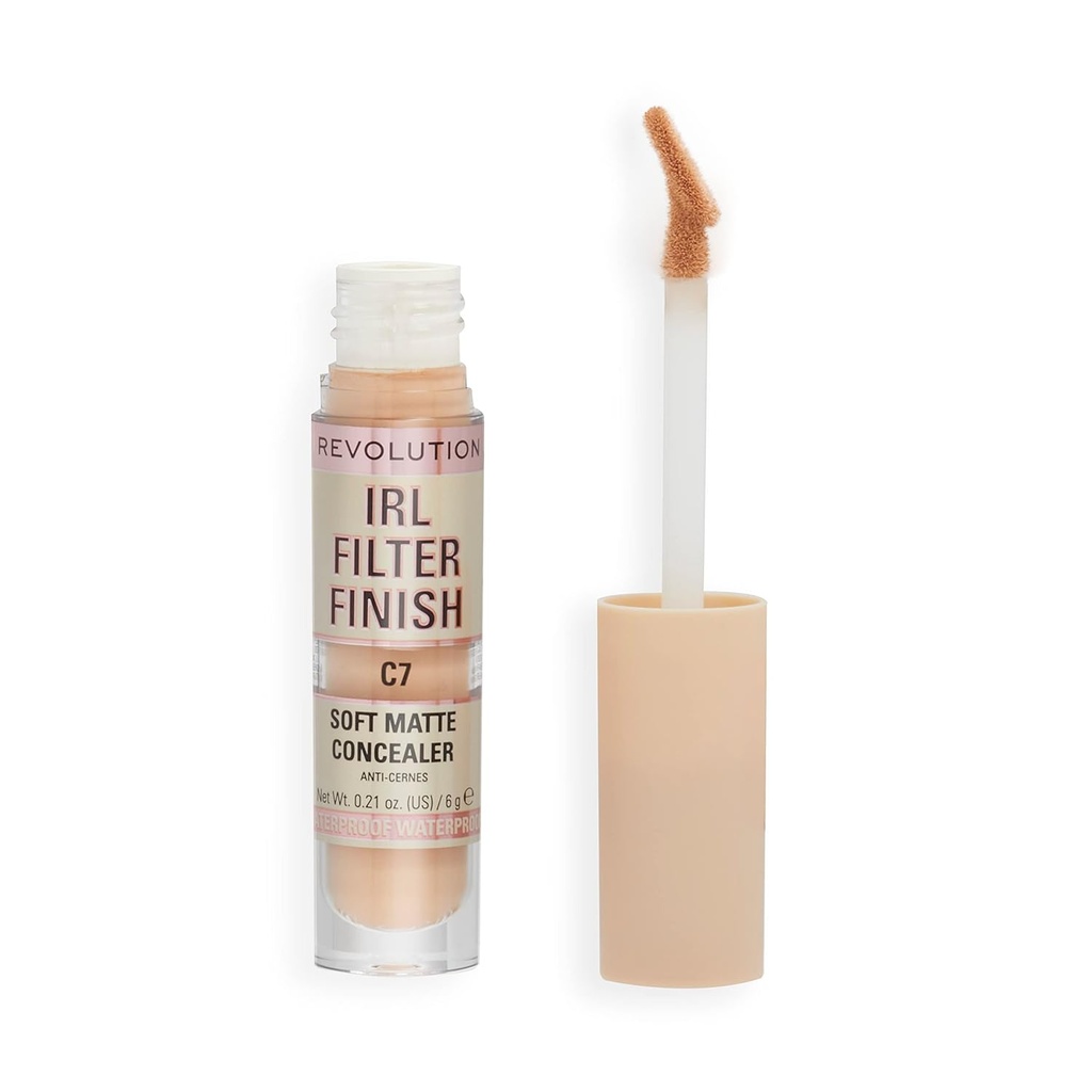 Revolution, IRL Filter Finish Concealer, Vollständige Abdeckung, Öl-freie, langlebige & leichte Formel, mit Hyaluronsäure, Vegan & Cruelty-Free, C7, 0,21 oz