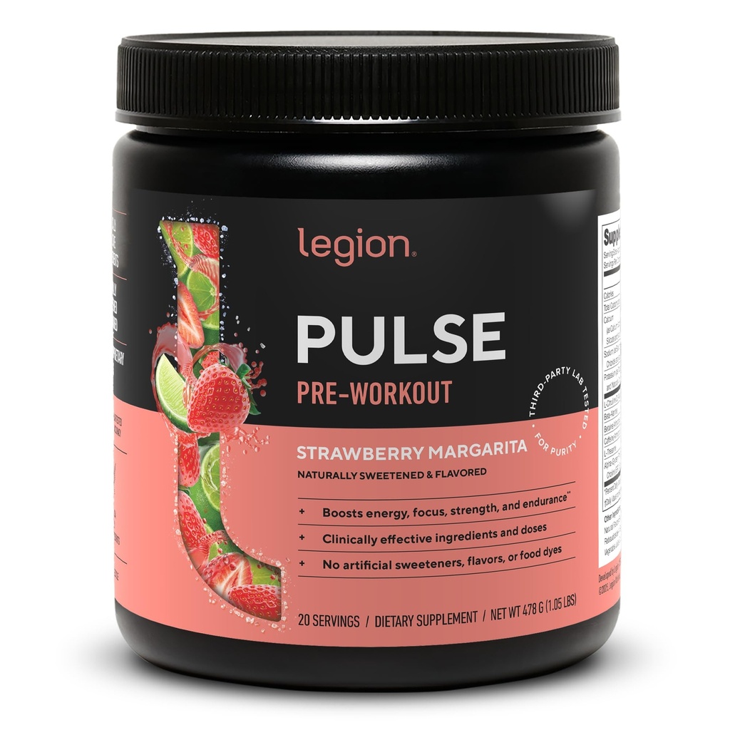 LEGION Pulse Pre Workout - Alle natürlichen Stickstoffoxyd Preworkout Trinken, um Energie zu steigern, Kreatin frei, natürlich süß, Beta Alanine, Citrulline, Alpha GPC (Strawberry Margarita)