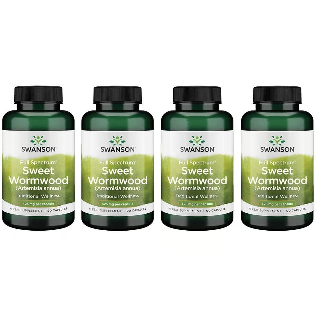 Swanson Sweet Wormwood - Kann GI Gut Health fördern, Microbial Balance & Digestive Health Support - Kräuterergänzung mit Artemisinin - (90 Kapseln, 425mg Jeder) 4 Pack