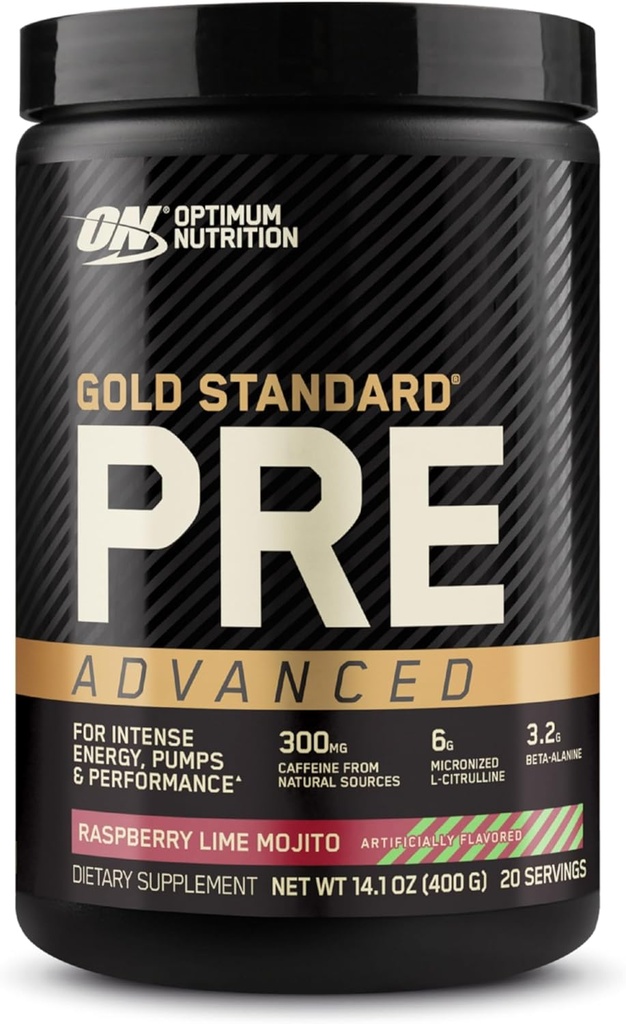 Optimum Nutrition Gold Standard Pre Workout Advanced, mit Kreatin, Beta-Alanin, Micronized L-Citrulline und Koffein für Energie, Keto Friendly, Raspberry Lime Mojito, 20 Portionen