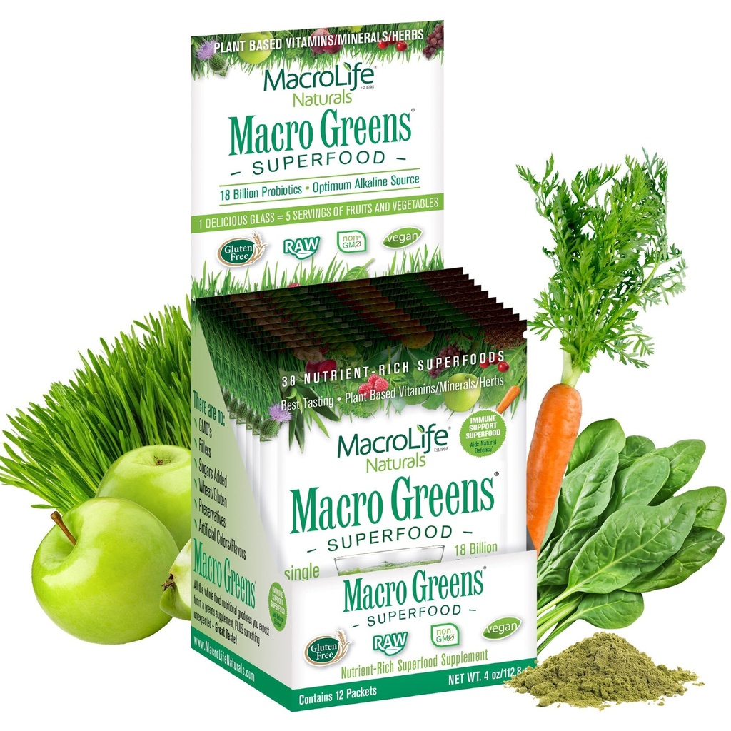 MacroLife Naturals Macro Greens Powder 38 Superfood Probiotic Antioxidant Enzyme & Kräuterergänzung Immunity Energy Cleanse - Non-GMO Vegan Gluten-Free Dairy-Free (12 Portionen)