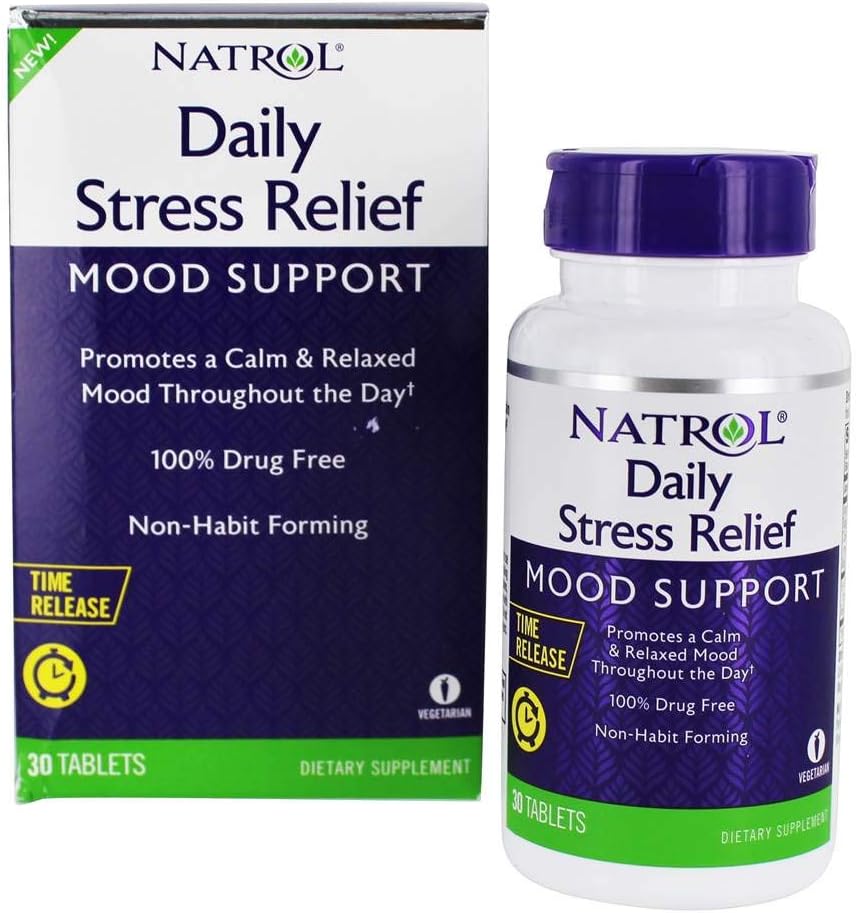 Natrol Daily Stress Relief 100 mg, Nahrungsergänzung, Stimmung + Stress, 30 Tabletten, 30 Tage Versorgung