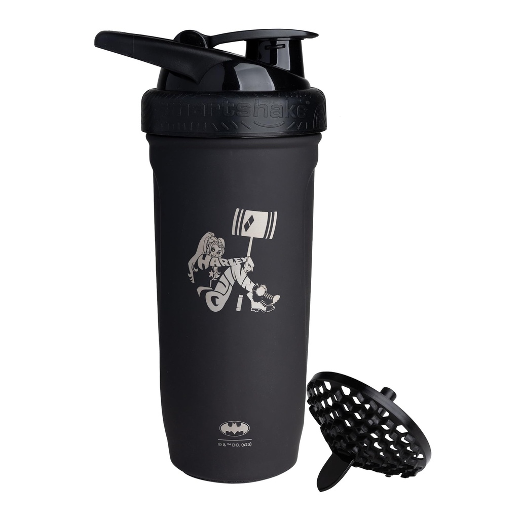 Smartshake DC COMICS Reforce Edelstahl Protein Shaker Bottle 900 ml | 30 oz - Lecksichere Schraub Lid - BPA Free – Unisex - Nicht isoliert - Harley Quinn Logo