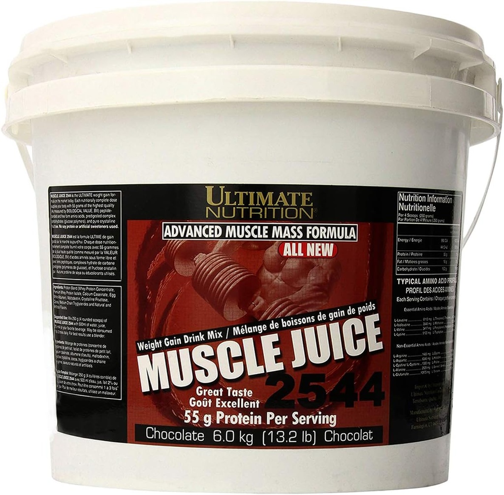 Ultimate Nutrition Muscle Juice, Weight Gain Drink Mix - Masse Gainer Workout Pulver für Männer & Frauen - Ergänzung für Lean Muskelwachstum & Immununterstützung mit 55g Protein - Schokolade, 13.2lb