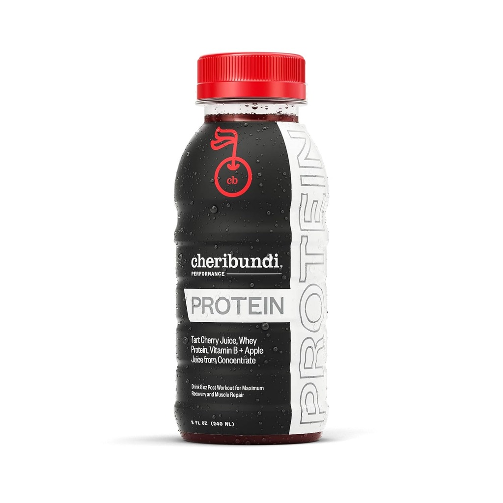 Cheribundi Tart Cherry PROTEIN - Tartsaft 45 Tart Cherries mit B Vitamin Complex und 8g Whey Protein. 8 Fl Oz, (Pack mit 12)
