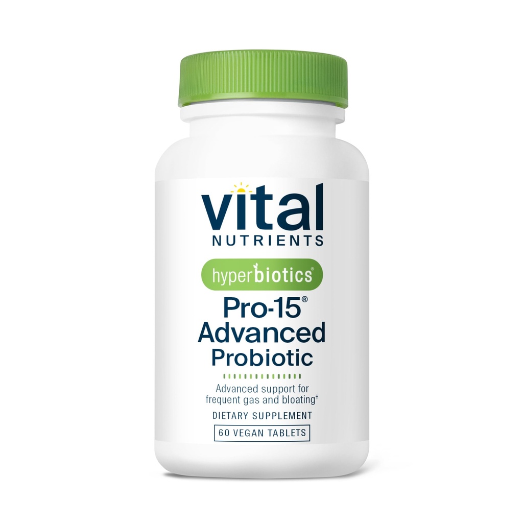 Hyperbiotics Vital Nährstoffe Pro-15 Fortgeschrittene Probiotika für Frauen und Männer | 15 Strains + Kiwifruit | Klinisch studierte tägliche Probiotika für Verdauungsmedizin, Gas, & Bloating | 60 Vegan Tabletten