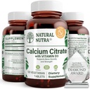 Natürliche Nutra Kalzium Citrat mit Vitamin D3, Ergänzung für Knochenstärke, fördert Muskelbewegungen & Done Gesundheit, Boost Heart Health, Stärkung der Knochendichte, Ideal für aktive Senioren, 120 Tabletten