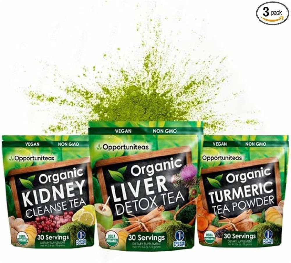 Opportuniteas Matcha Detox Tea Powder - Organic Turmeric Matcha Green Tea, Kidney Detox und Organic Liver Detox Bundle