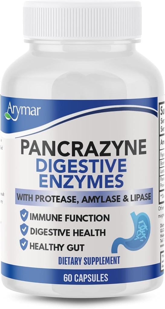Arymar Pancrazyne Probiotics, Verdauungsenzyme mit Amylase, Protease, Lipase & Lactobacillus, Gut Health & Digestive Support Supplement, 60 Kapseln