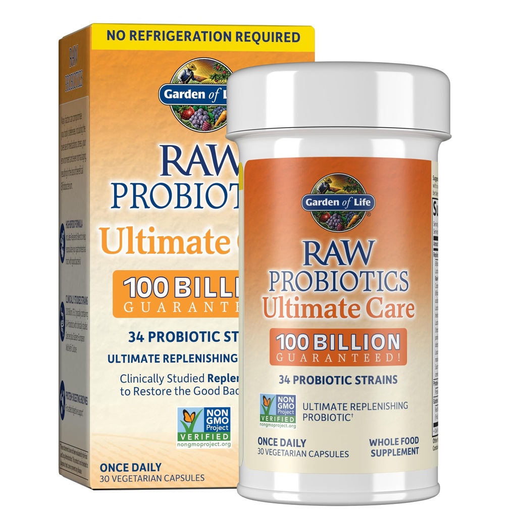 Garten des Lebens Raw Probiotics für Frauen und Männer mit Verdauungsenzymen, 100 Billion CFU, Klinisch untersuchte Strains, Regal stabil, 30 Kapseln
