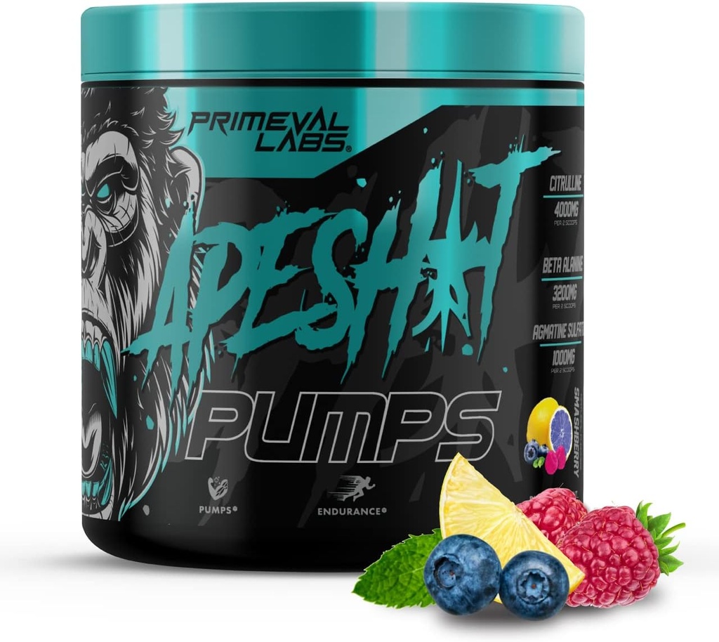 Primeval Labs Ape Pumps PreWorkout Pulver für Männer und Frauen 40 Servieren, Smashberry | Caffeine Free | Nitric Oxide Pumpe Pre Workout Energy Drink, Intensivpumpen, Stärke, Beta Alanine, L Citrulline
