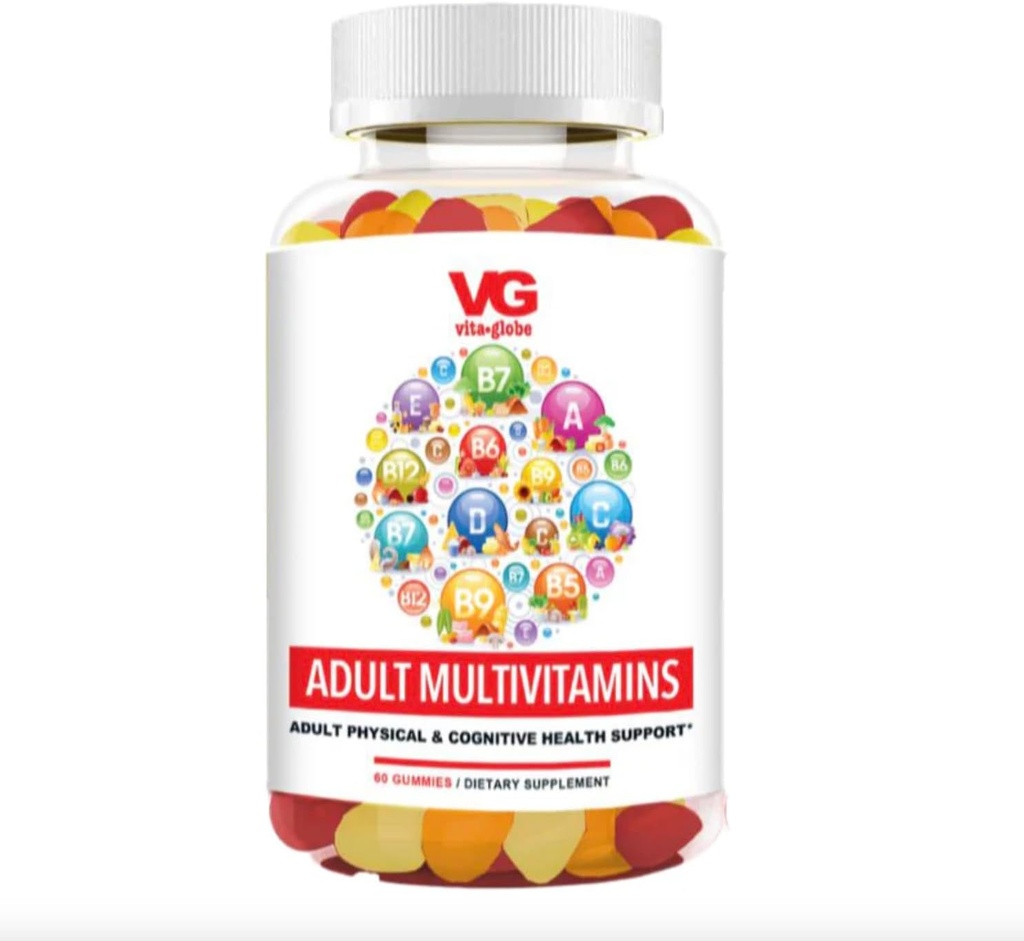 VITA GLOBE Adult Multivitamin Gummis – mit Vitaminen C, D, E, B6, B12, Folate & Biotin | Daily Multivitamin Supplement for Energy, Immun Health & Metabolism Support – 60 Gummis (Pack 1)