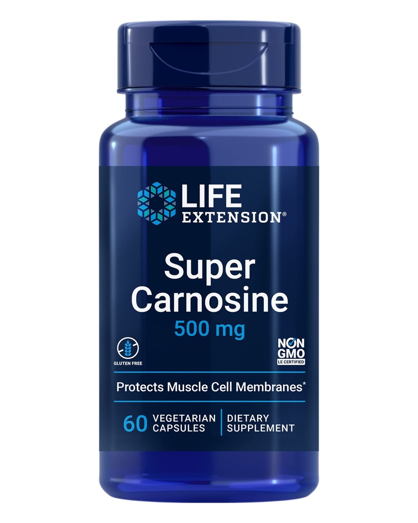 Life Extension Super Carnosine, L-Carnosin, Luteolin, Vitamin B1, Muskelunterstützung, Übung Erholung, Herzgesundheit, Glutenfrei, Non-GMO, Vegetarisch, 60 Kapseln