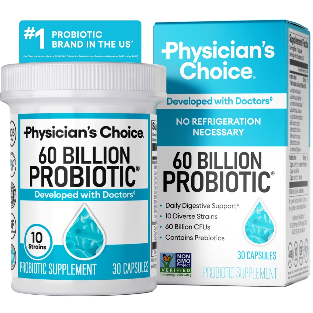 Physician's Choice Probiotics 60 Billion CFU - 10 Strains + Organic Prebiotics - Immune, Digestive & Gut Health - Unterstützt okziale Verstopfung, Durchfall, Gas & Bloating - für Frauen & Männer - 30ct