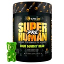 ALPHA LION Superhuman Pre Workout Powder, Beta Alanine, L-Taurine & Tri-Source Koffein für nachhaltige Energie & Fokus, Nitric Oxide & Citrulline für Pumpe (21 Servierungen, saure Gummy Bear Flavor)