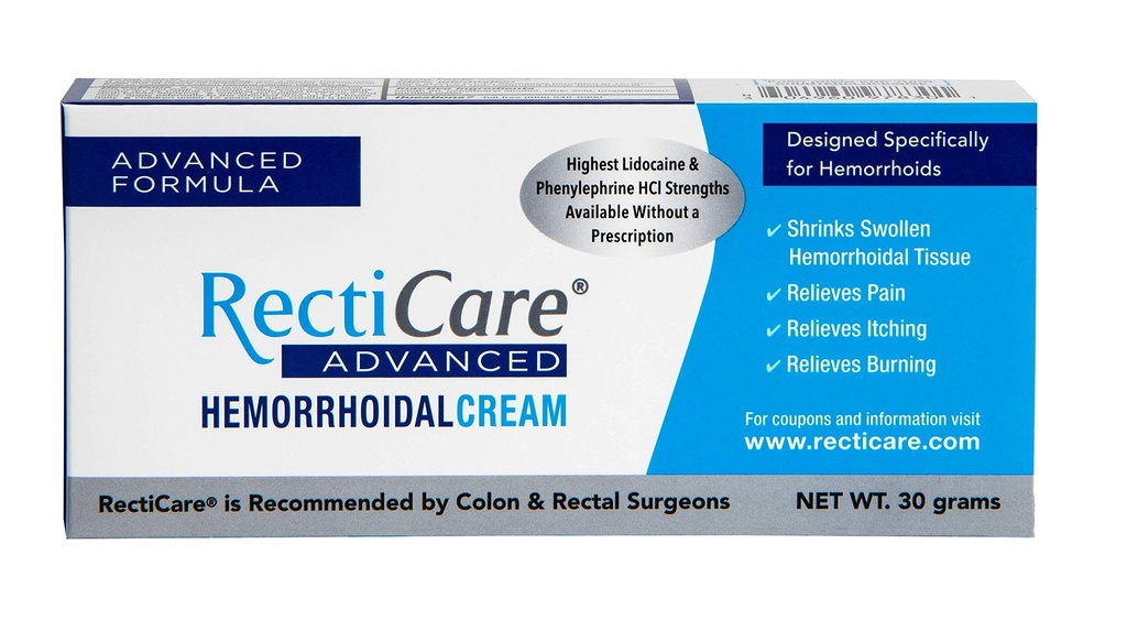 Recticare Advanced Hemorrhoidal Cream: Fortgeschrittene Behandlung zu Shrink & Soothe Hemorrhoiden - Itch, Schmerz, Burn Relief - 30g Hämorrhoidal Cream mit Lidocaine