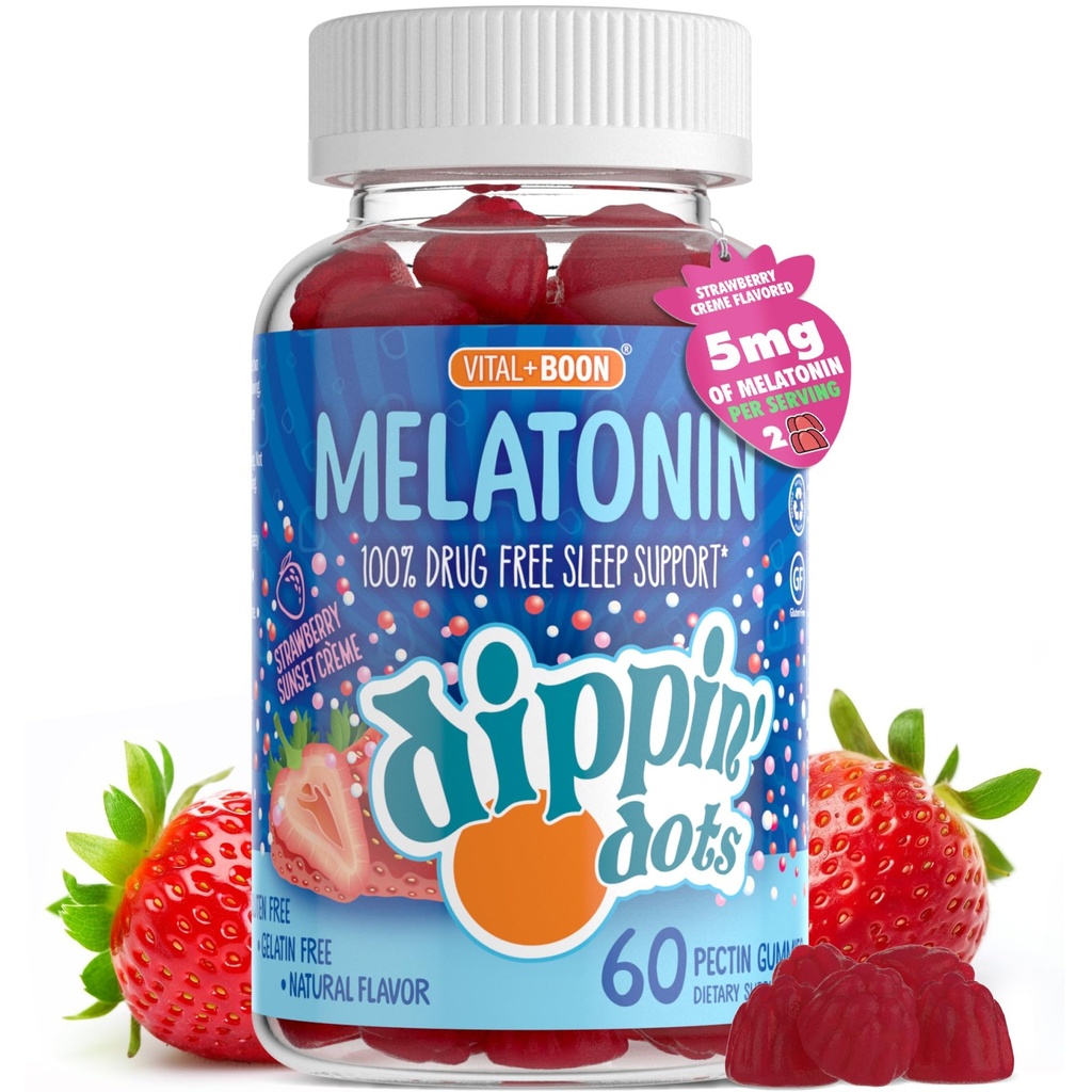 Melatonin Sleep Support Gummis (60 Count) Erdbeer Sunset Creme Flavor Chews | 2.5mg pro Gummy Sleep Supplement für Kinder und Erwachsene | Supplement für schnellere schnellere und längere Schlaf