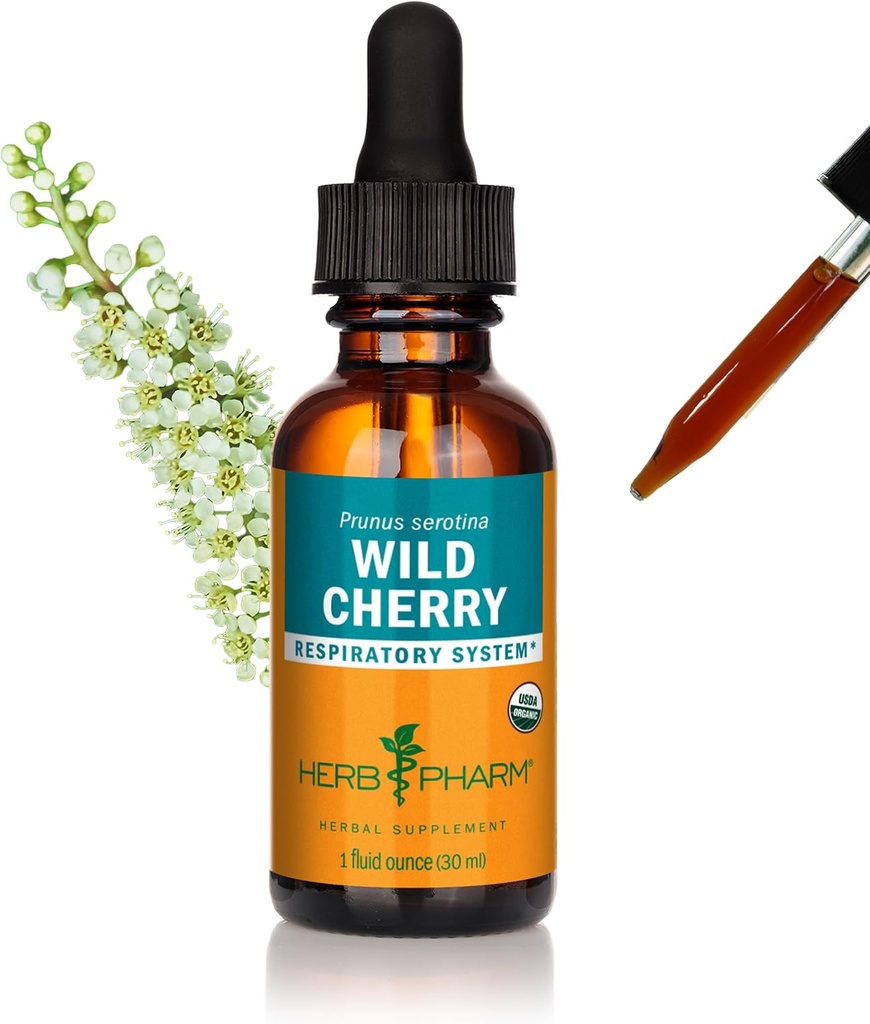 Herb Pharm Certified Organic Wild Cherry Bark Liquid Extract for Respiratory Support - 1 Unze (DWCHER01)