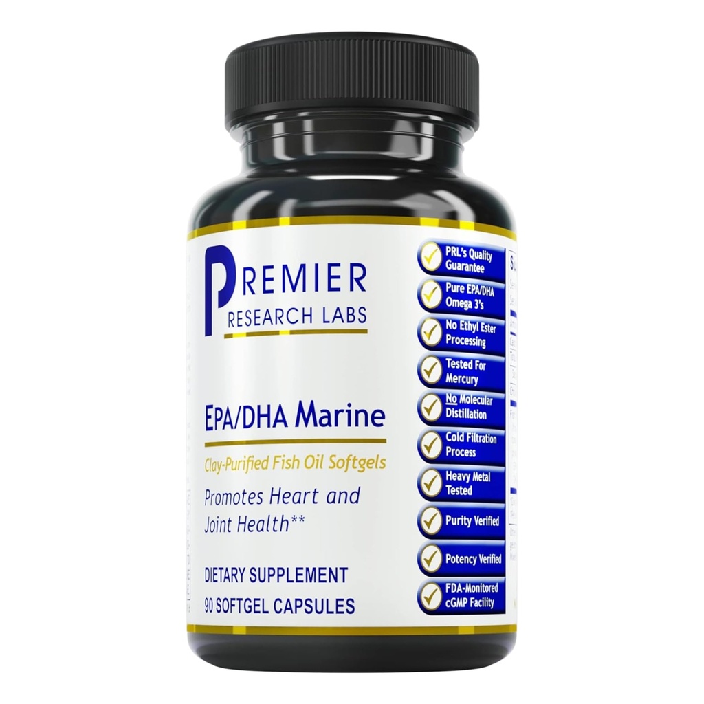Premier Research Labs EPA DHA Marine Softgels - Omega 3 Fish Oil, EPA DHA Omega 3 Supplement, Fettsäuren für Frauen und Männer, Natürlich - 90 Softgel Kapseln