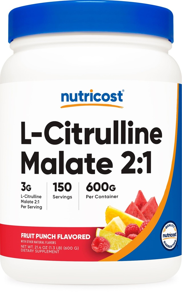 Nutricost L-Citrulline Malat 2:1 (600g) Obst-Punch - Workout-Unterstützung, Muskelleistung, Nitric Oxid Booster - Fitness-Ergänzungs-Pulver, 75 Portionen