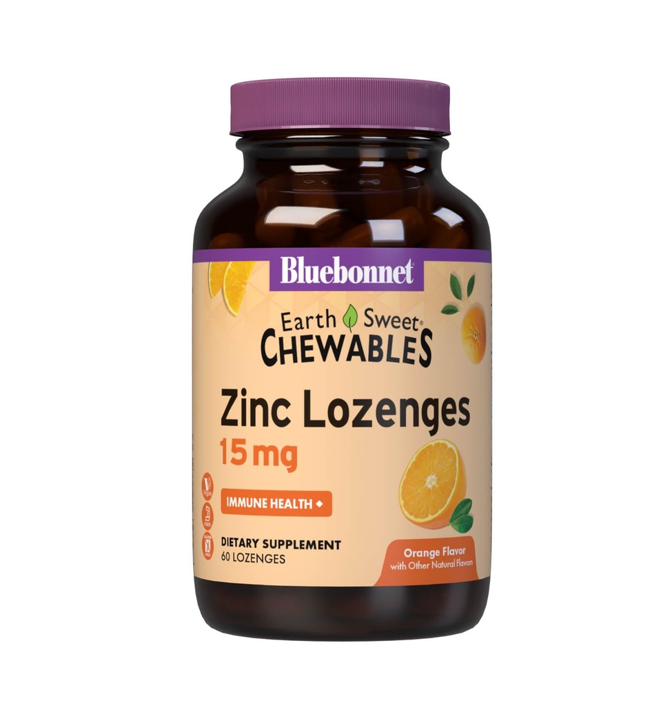 Bluebonnet Nutrition Erdnüsse Zink Lozenges 15mg Chewables, Plus 100mg Vitamin C, Sojafrei, Glutenfrei, Kosher Certified, Dairy-Free, Vegan, Orange Flavored, 60 Lozenges