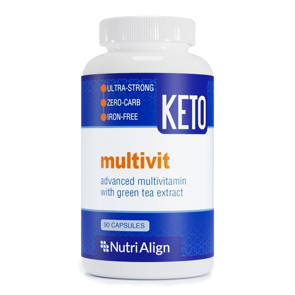 Nutri-Align Multivit | 90 Multivitamin Kapseln für Keto | 20 essentielle Vitamine und Mineralstoffe mit grünem Tee-Extrakt und Chrom | Low Carb Keto Unterstützung Multi Vitamin | Sugar Free und Zero Carb