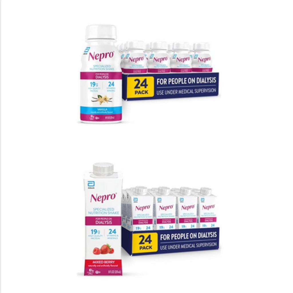 Nepro Nutrition Shake for People on Dialysis, Vanilla, 8 fl oz, (Pack of 24) & Nepro Nutrition Shake for People on Dialyse, Mixed Berry, 8 Fl Oz (Pack of 24) | Gesamt 48