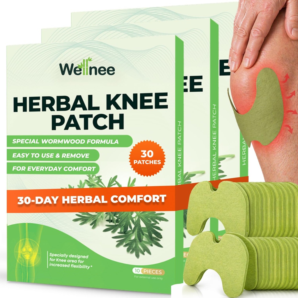 Wellnee Original Kräuterknee Patch - Wellknee Plaster für Knieunterstützung & Muskelschmerzen - Maximale Stärke für ein vorübergehendes Relief - Klebstoff-Wärme-Patches mit natürlichen Kräutern für Wellness (30 Pads)