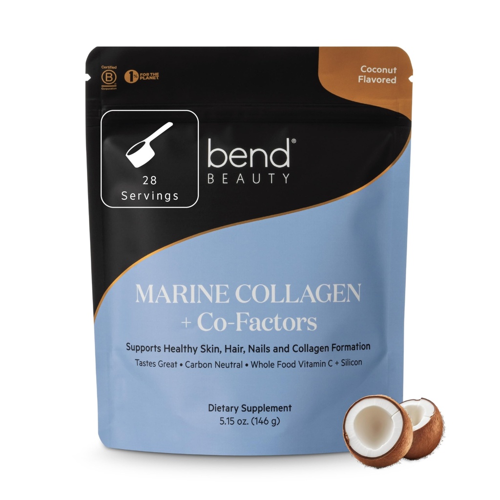 Bend Beauty Marine Collagen + Co-Factors | Coconut Flavored Collagen Powder | Hydrolysed Collagen Supplement | Fish Collagen Peptides + Silikon + Vitamin C | Unterstützt gesunde Haut, Haare und Nägel