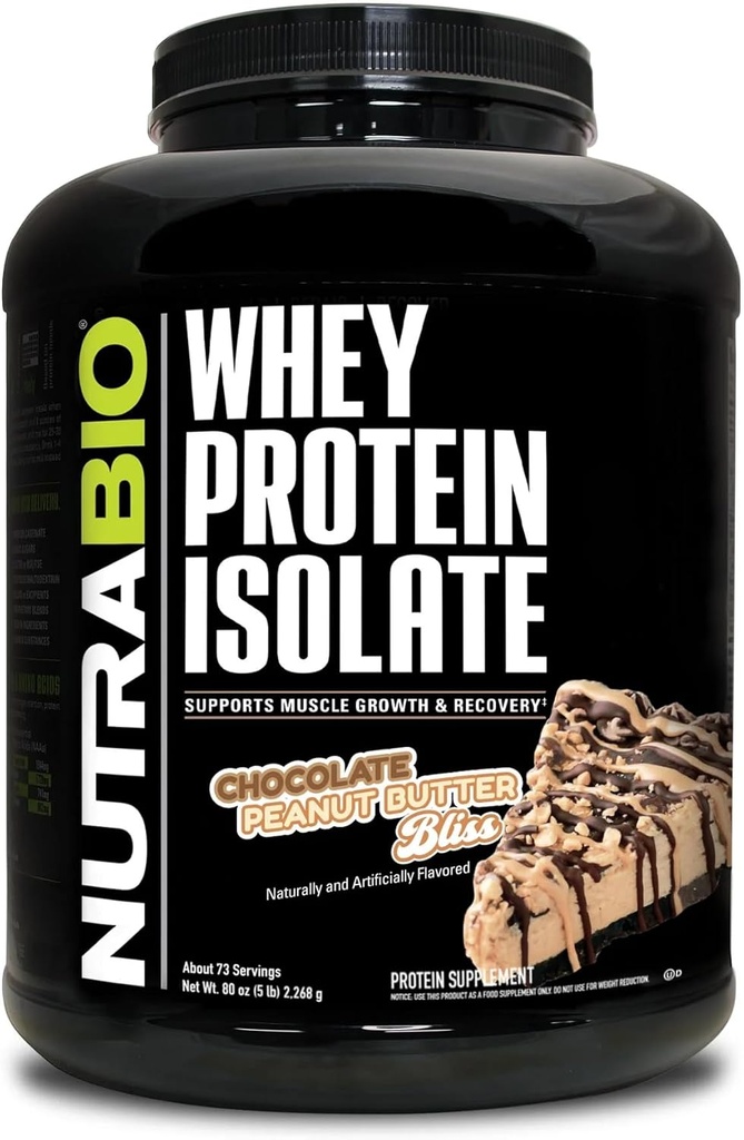 NutraBio 100% Whey Protein Isolate Protein Powder, 25g Protein mit vollständigem Aminosäureprofil, Non-GMO, Soy & Glutenfrei, Low Carb, Low Calorie Whey Protein Powder, Chocolate Peanut Butter, 5 Lbs
