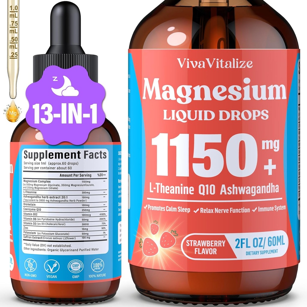 Magnesium Glycinate Flüssigkeit, Triple Magnesium Complex Liquid Drop, Magnesium Taurate & Citrate Flüssigkeit für Erwachsene beruhigen Stress Unterstützung, Muskelentspannung, guter Schlaf