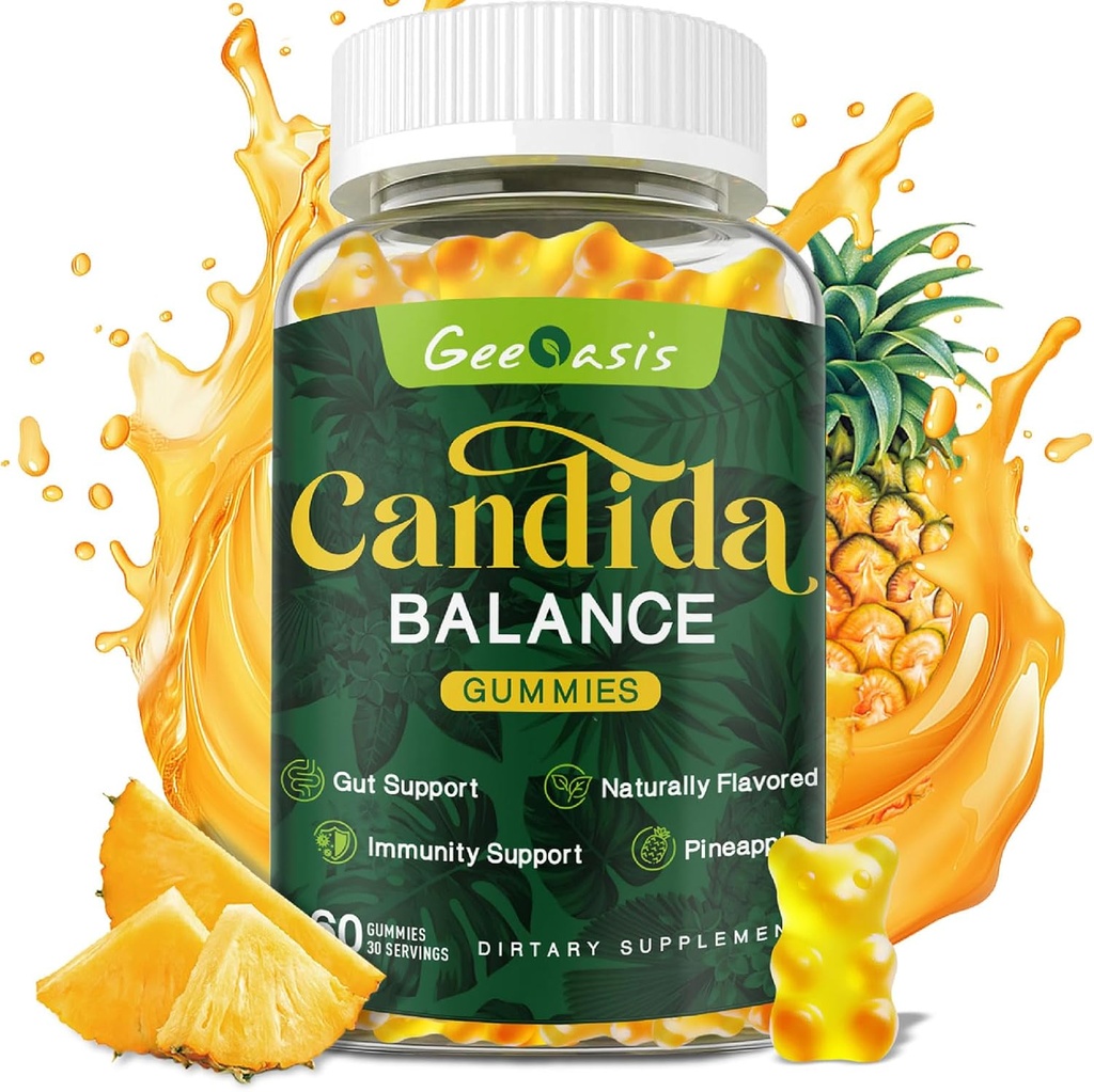 Candida Support Oregano Ölgummis, Candida Cleanse Detox Supplement für Damen und Herren, Unterstützung Gut Gesundheit und Immununterstützung, natürliche Ananas Flavor, 60 Count