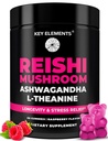 Natürliche Reishi Pilz-Gummien & L Theanine mit Ashwagandha - Potent Mushroom Ergänzungen für Immununterstützung, Stress-Relief & Verbesserung Schlaf-Gummien - Ashwagandha-Gummien für Frauen & Men