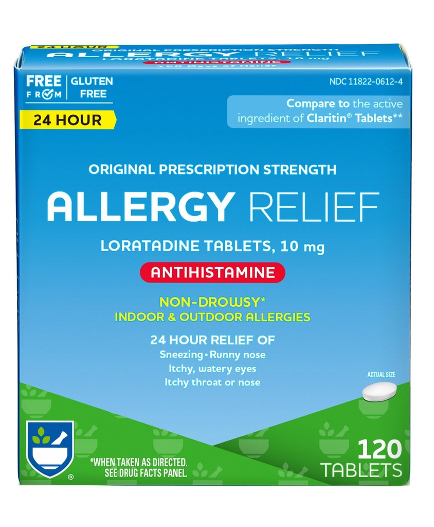 Rite Aid 24 Hour Loratadine 10 mg Allergy Relief Tablets, 10mg - 120 Count | Non-Drowsy Allergy Pills, Medicine