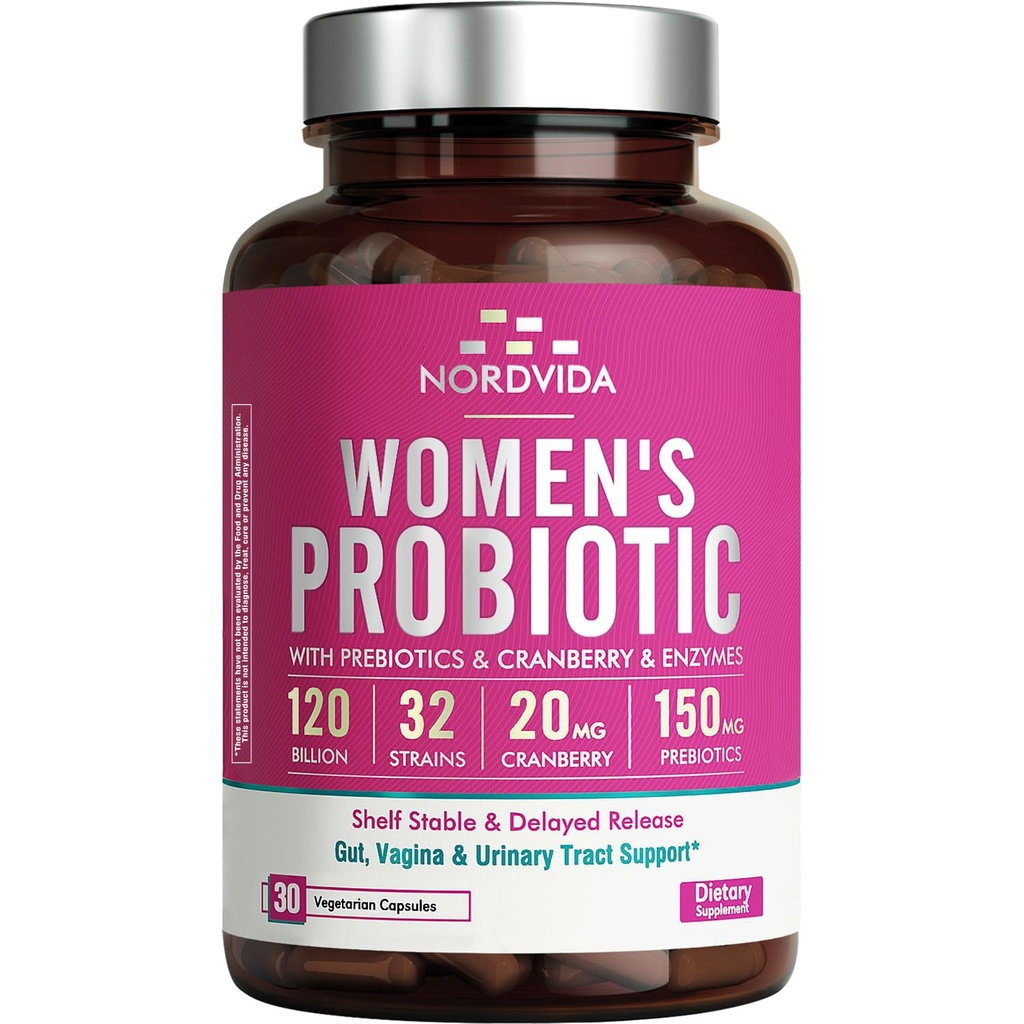 Frauen Probiotic, 120 Billion & 32 Strains mit Cranberry, Prebiotics & Digestive Enzymes, Gut, Vaginal & Urinary Tract Support, 30 Delayed Release Capsules
