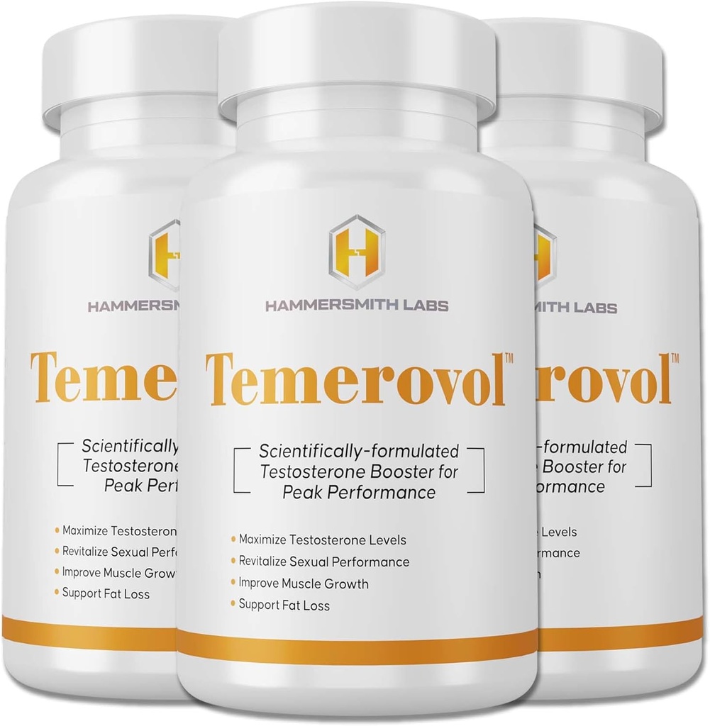 Temerovol - männliche Ergänzung - stärkt Energie, Kraft & Libido - Lean Muscle Builder, 60 Kapseln - 3 Flaschen Bundle
