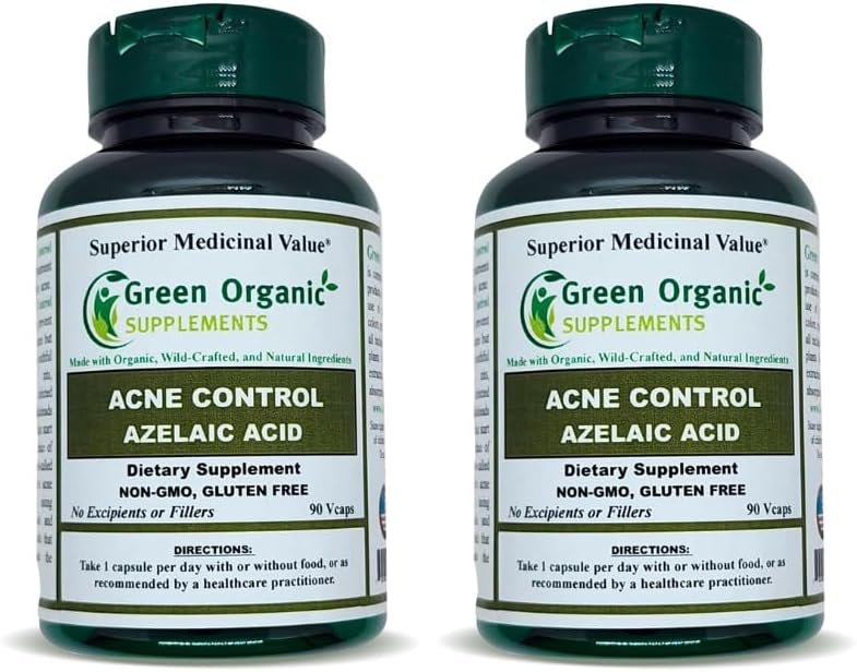 Green Organic Supplements Acne, Azelaic Acid, 90 VCaps, High Absorbable, Non-GMO, Gluten-Free, (Pack von 2)